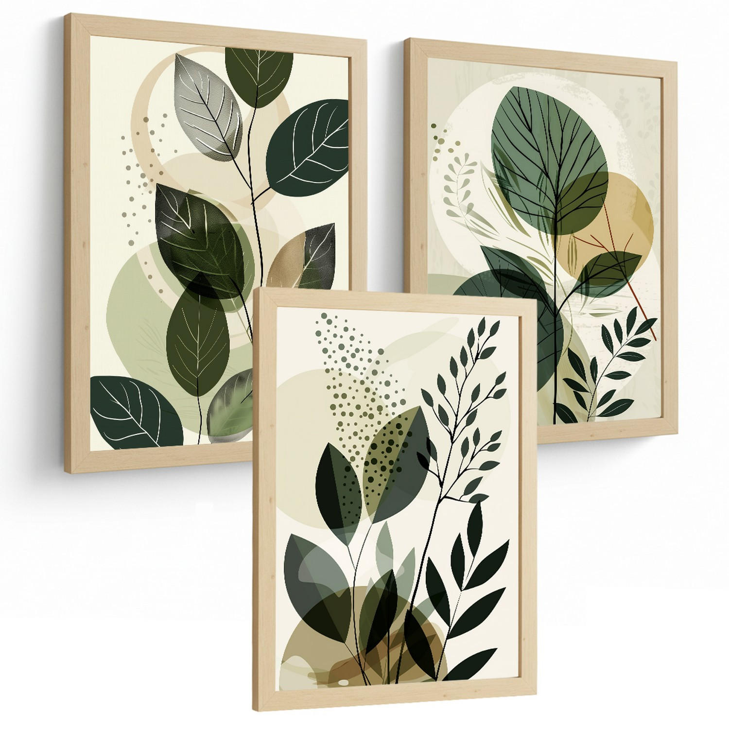 POSTER 3er Kunstdruck-Set Wandbilder Pflanzen Abstrakt modern Wohnzimmer Deko, Schlafzimmer, Küche, Badezimmer Leichter Holzrahmen A4 - Beige, Papier (29.7/1/21cm) - Nacnic