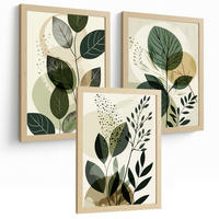POSTER 3er Kunstdruck-Set Wandbilder Pflanzen Abstrakt modern Wohnzimmer Deko, Schlafzimmer, Küche, Badezimmer Leichter Holzrahmen A4 - Beige, Papier (29.7/1/21cm) - Nacnic
