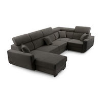 WOHNLANDSCHAFT CASTELLO Grau Plüsch-Stoff mit Schlaffunktion - Grau, Holz (337/97/184cm) - MASSENO