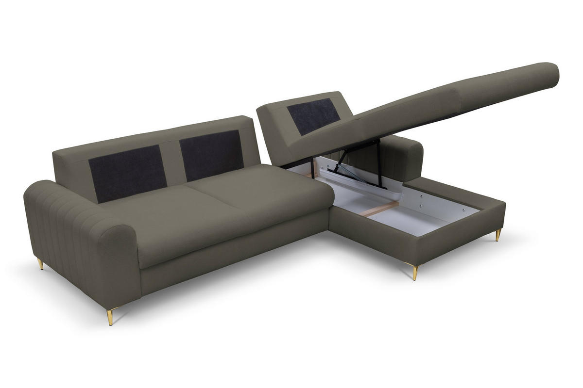 ECKSOFA VERONA R-S Grau Geflochtener Stoff mit Schlaffunktion - Grau, Holz (251/164cm) - MASSENO