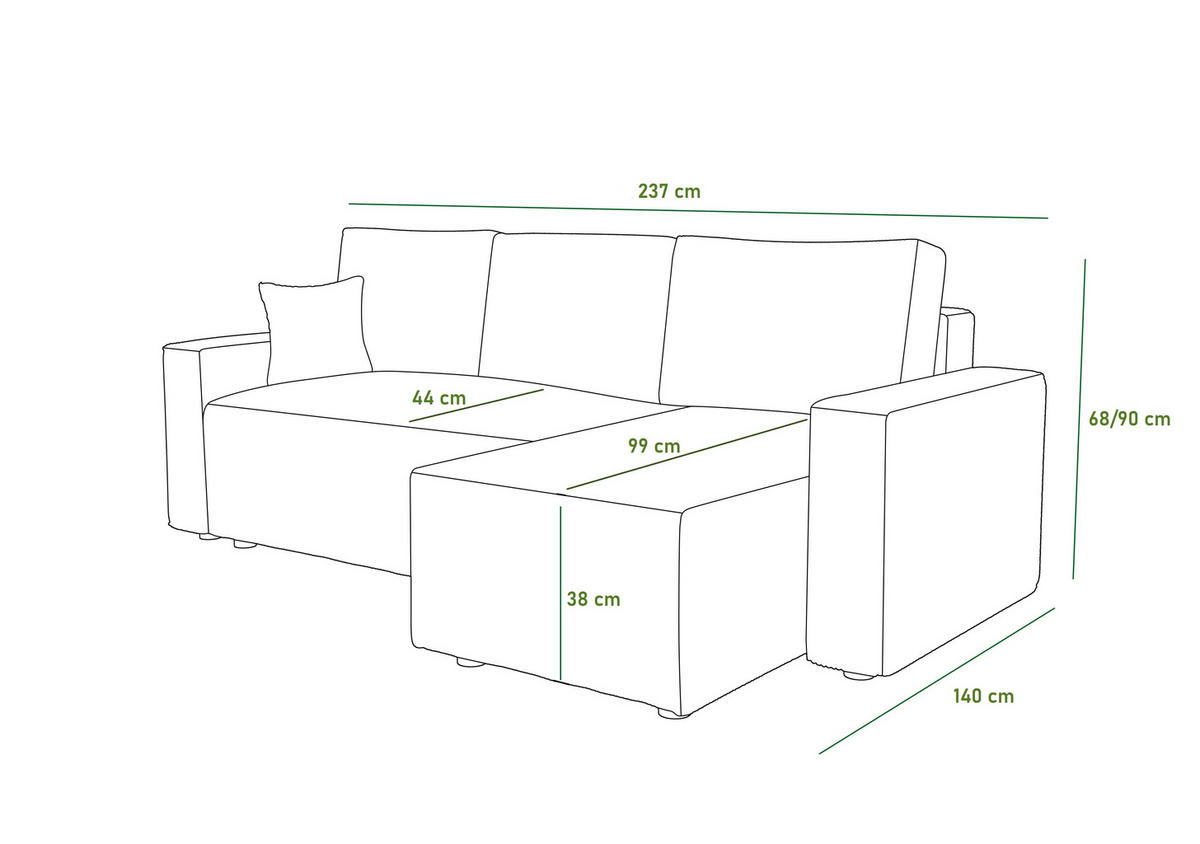 ECKSOFA AMRO CORD Schwarz mit Schlaffunktion - Schwarz, Kunststoff/Textil (237/140cm) - Luxkor24