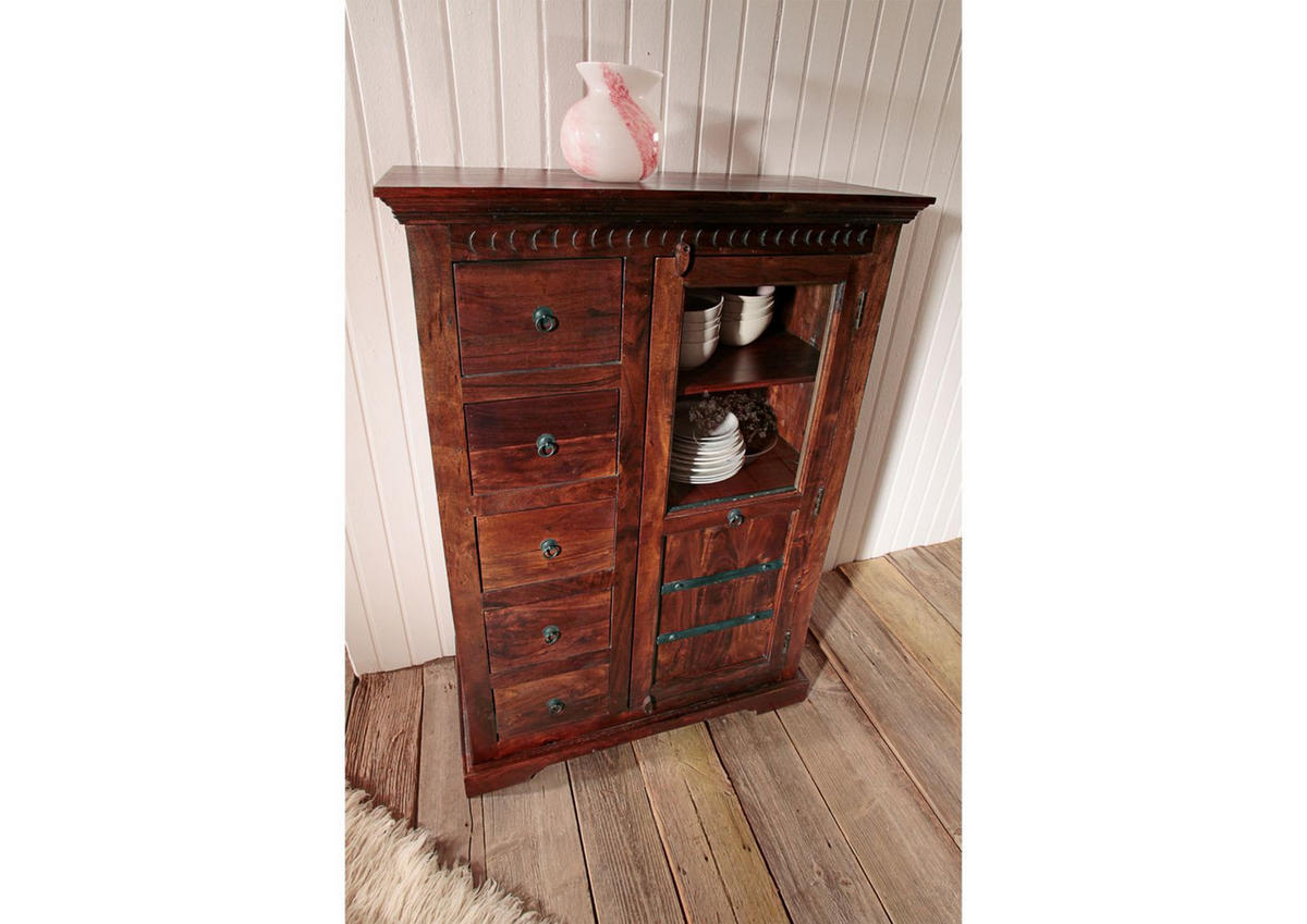 VITRINE Akazie 95x45x147 nougat lackiert OXFORD #417 - Dunkelbraun, Holz (95/147/45cm) - Massivmoebel24