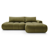 ECKSOFA Ombo Olivgrün Velours 280 cm - Schwarz/Olivgrün, Kunststoff/Textil (284/167cm) - Selsey