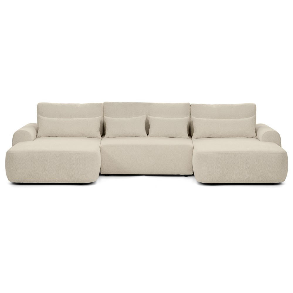 WOHNLANDSCHAFT Oliver mit Schlaffunktion, Beige, Bouclé-Stoff - Beige/Schwarz, Holzwerkstoff (355/87/160cm) - Beautysofa