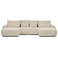 WOHNLANDSCHAFT Oliver mit Schlaffunktion, Beige, Bouclé-Stoff - Beige/Schwarz, Holzwerkstoff (355/87/160cm) - Beautysofa