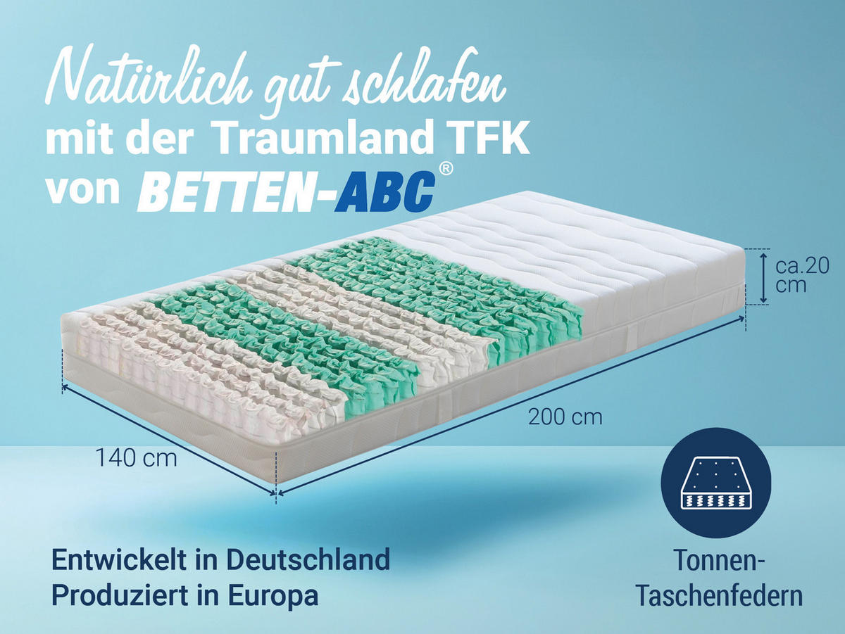 TASCHENFEDERKERNMATRATZE Traumland TFK, 7-Zonen mit Klimabezug, Optimale Belüftung, Größe: 140x200 - Weiß, Textil (140/200cm) - Betten-ABC