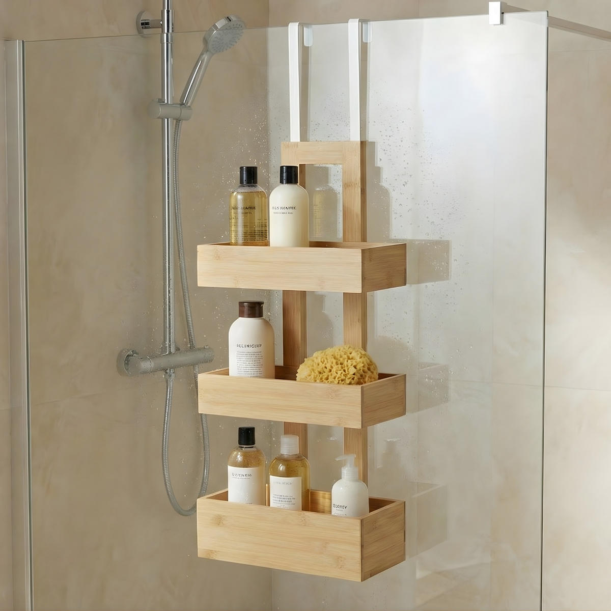 BADREGAL Rant Bambus H. 74 cm - Beige, Naturmaterialien (13/74/28cm)