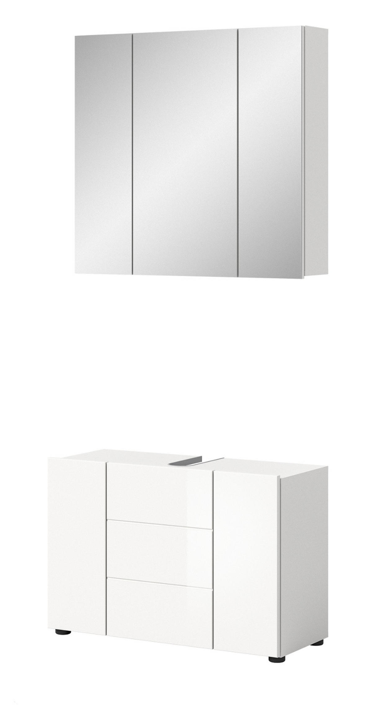 BADMÖBEL-SET 2-teilig weiß Hochglanz, Badkombination 80 cm - Weiß Hochglanz, Glas/Holzwerkstoff (82/190/34cm) - Inn.Furn