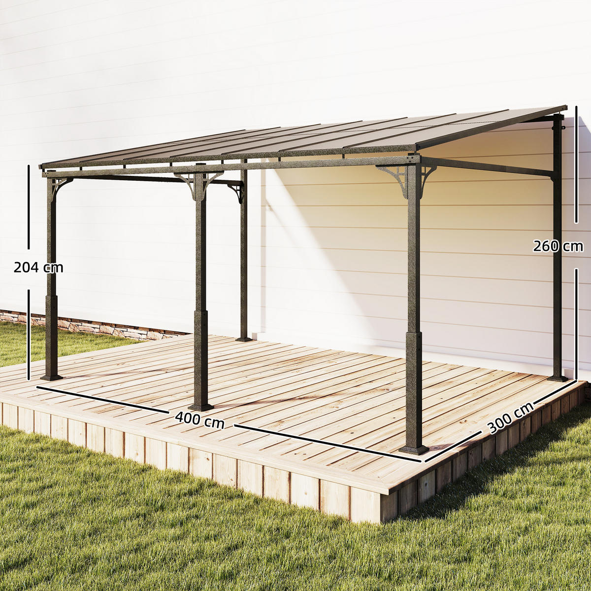 ANBAUPAVILLON Metall Polycarbonat Braun - Braun, Metall (300/260/400cm) - Outsunny
