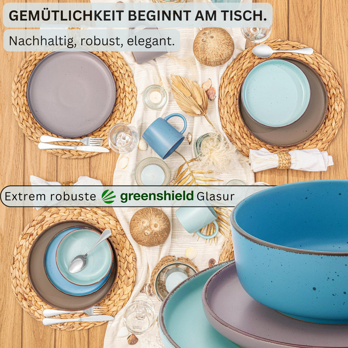 TAFELSERVICE BOMBAY MEERESBODEN - 12 tlg aus Steingut - Multicolor, Stein (27/9.5/27cm) - Sänger