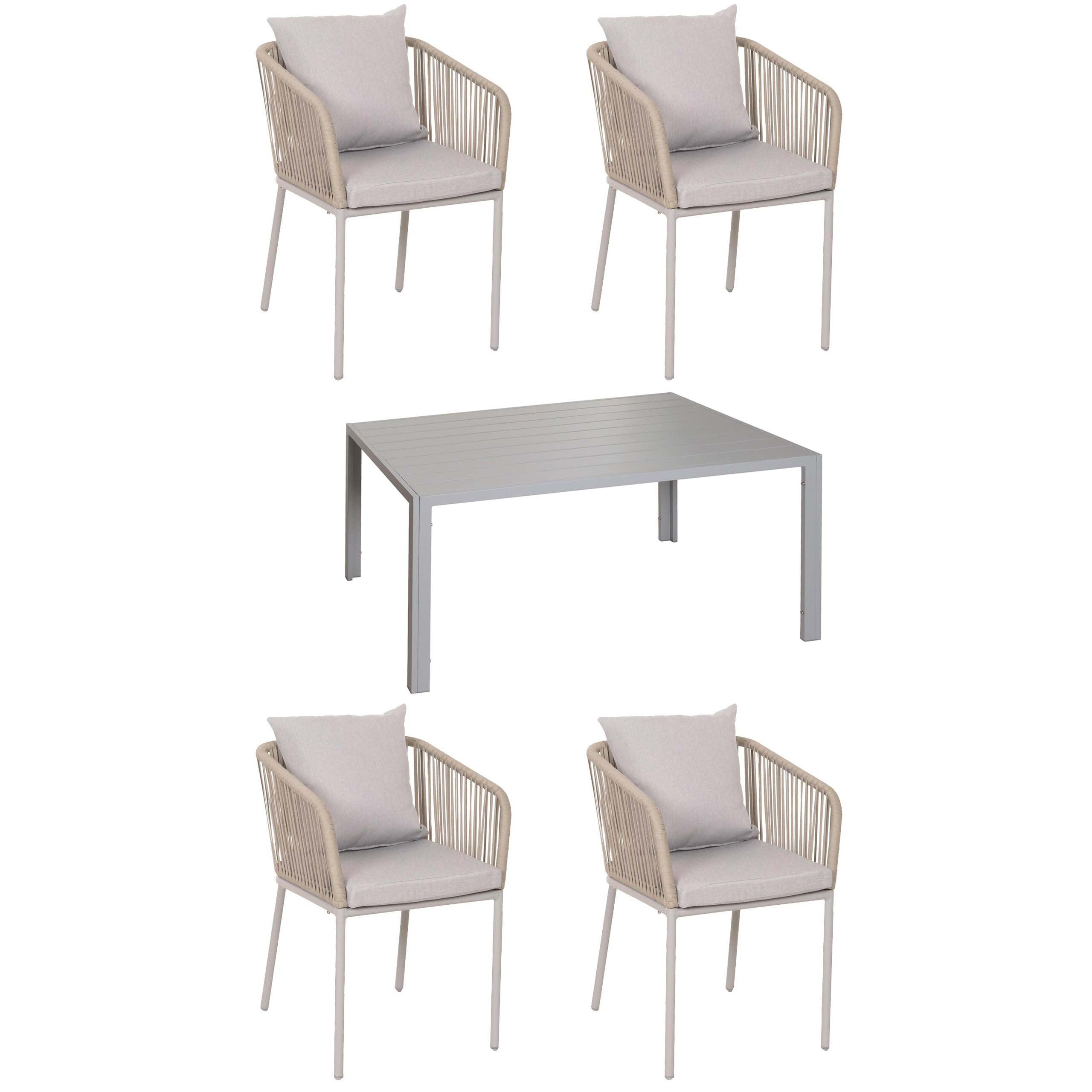 GARTENGARNITUR Tisch+4xStuhl Grau - Grau, Metall - PROREGAL