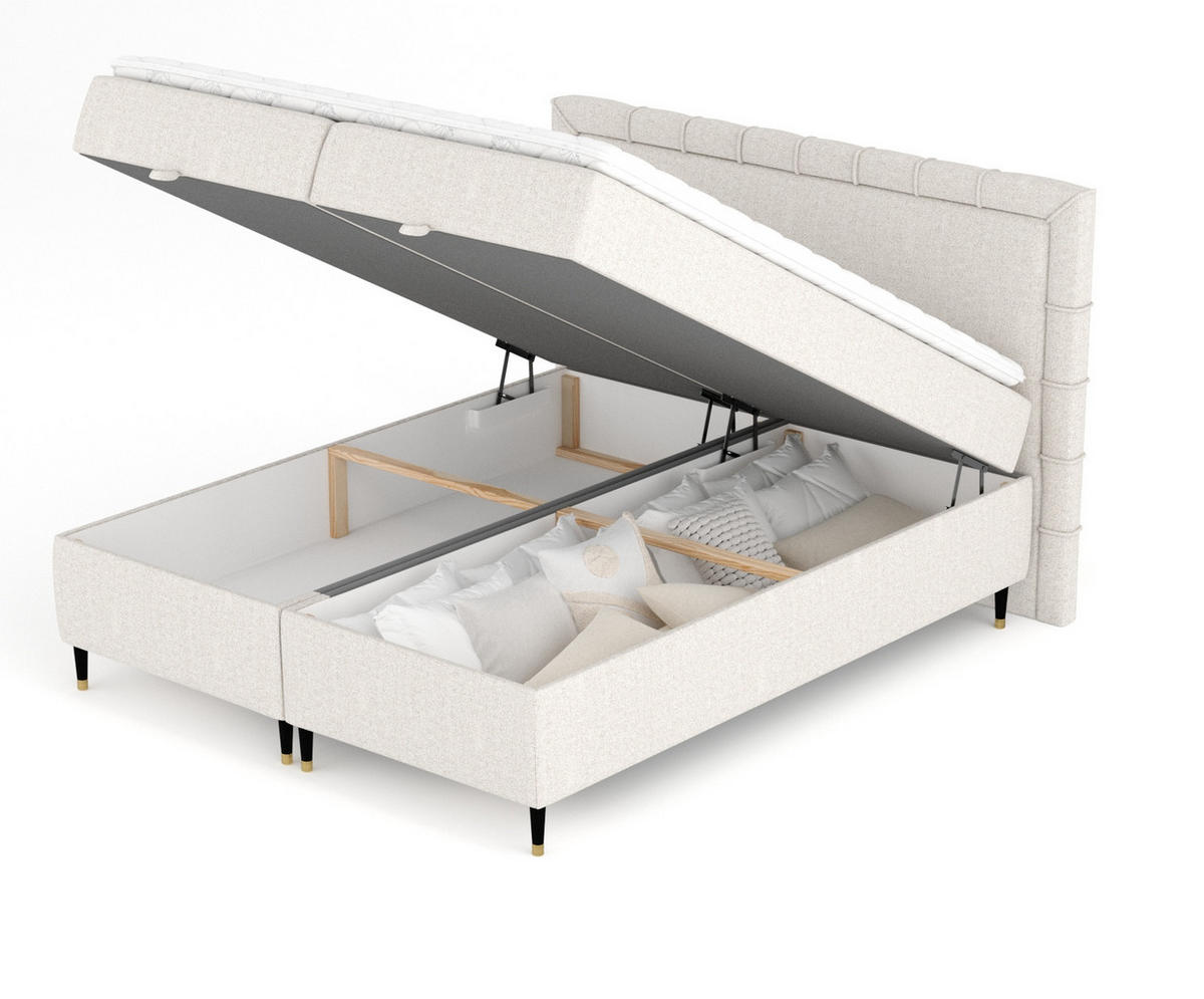 BOXBETT Voyage Hellbeige 140/200 cm mit Matratze und Topper - Beige/Schwarz, Holz/Holzwerkstoff (140/200cm) - Maison de Reve