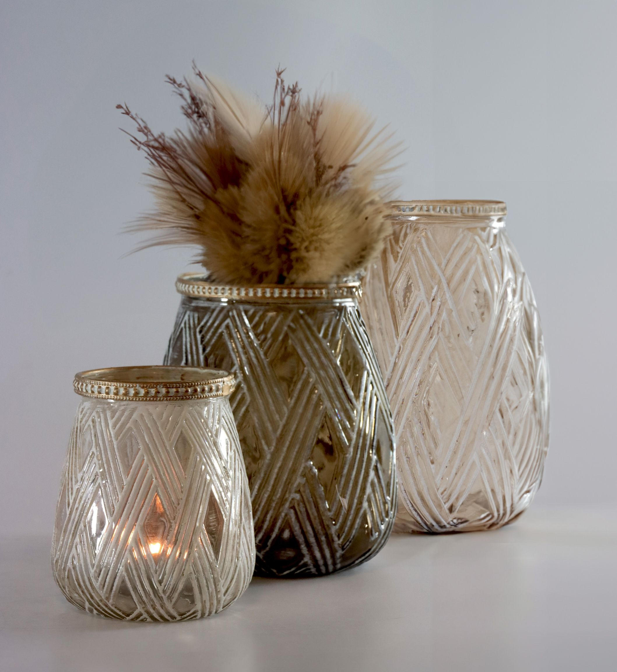 WINDLICHTET/VASEN Fès natur 3-tlg. - Naturfarben, Glas (20cm) - FURNARO