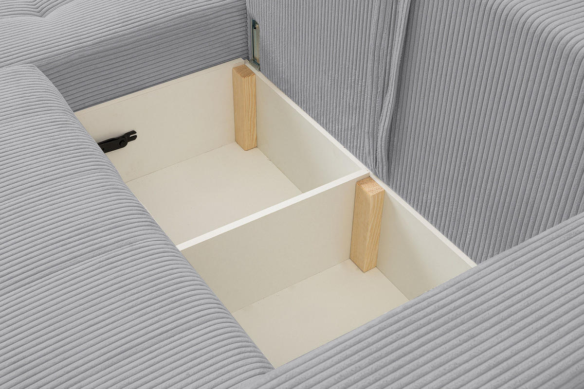 ECKSOFA Palermo mit Schlaffunktion und Bettkasten in Cordstoff - Dunkelgelb/Hellgrau, Holz/Holzwerkstoff (245/143cm) - Ravio