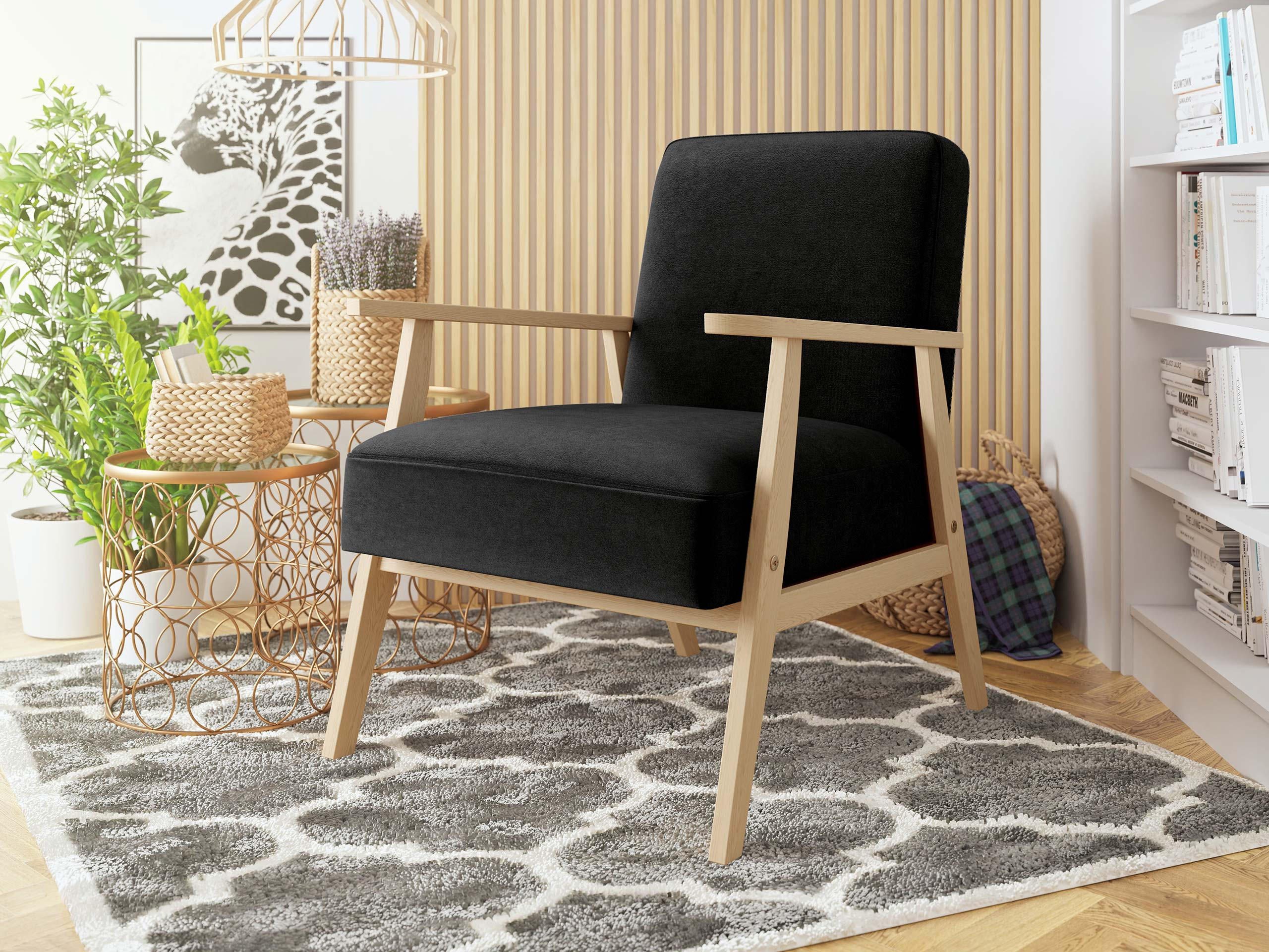 SESSEL Retro - Schwarz/Naturfarben, Holz/Textil (59/76/67cm) - MIRJAN24