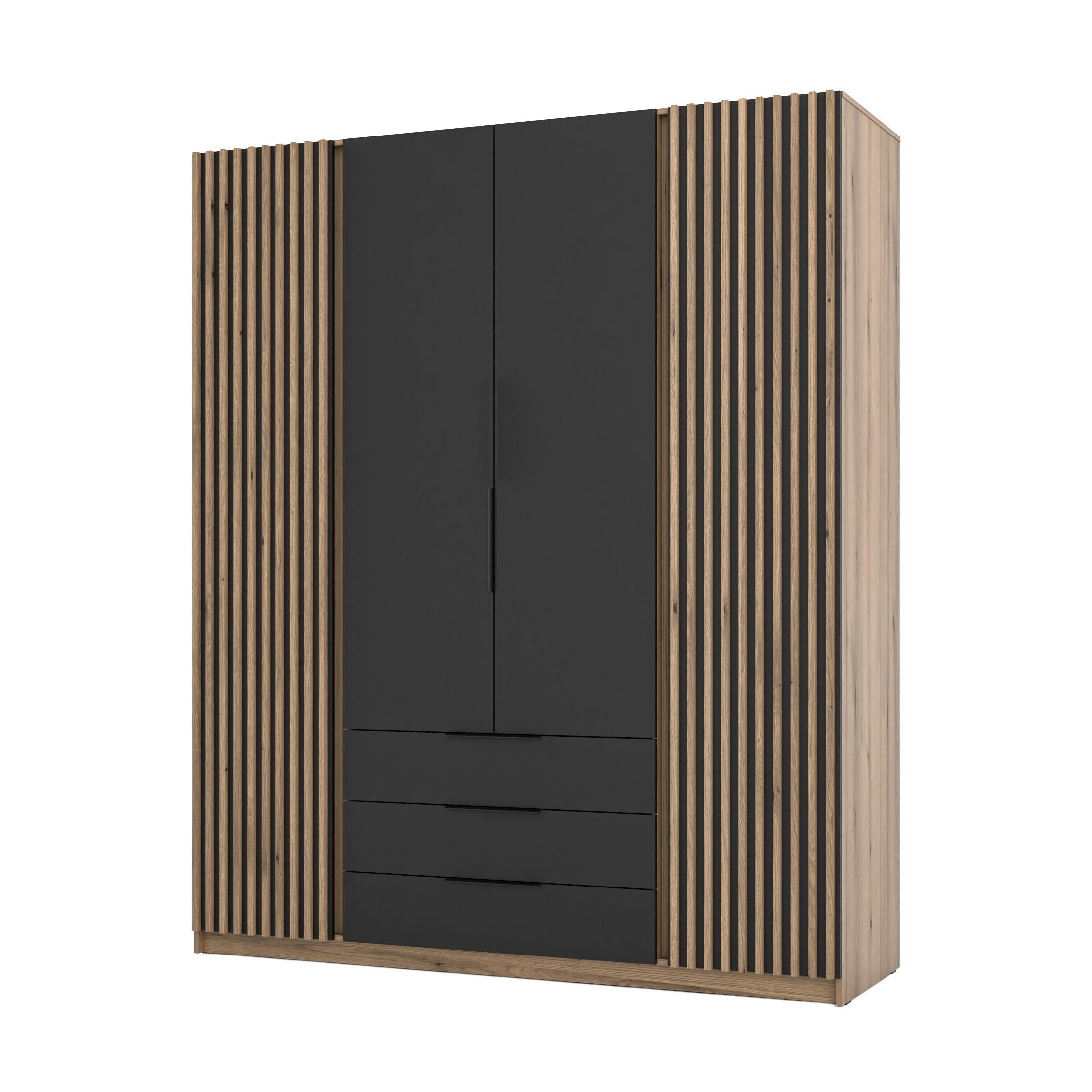 DREHTÜRENSCHRANK CAGLIARI 200/239/61,9cm 4-türig Goldfarben - Goldfarben/Schwarz, Holzwerkstoff (200/239/61.9cm) - MASSENO