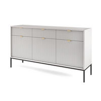 SIDEBOARD Eternas 3T 3S Grau 154/83/39 cm – schwarze Füße, mit geriffelten Fronten - Schwarz/Grau, Holzwerkstoff (154/83/39cm) - AX Living