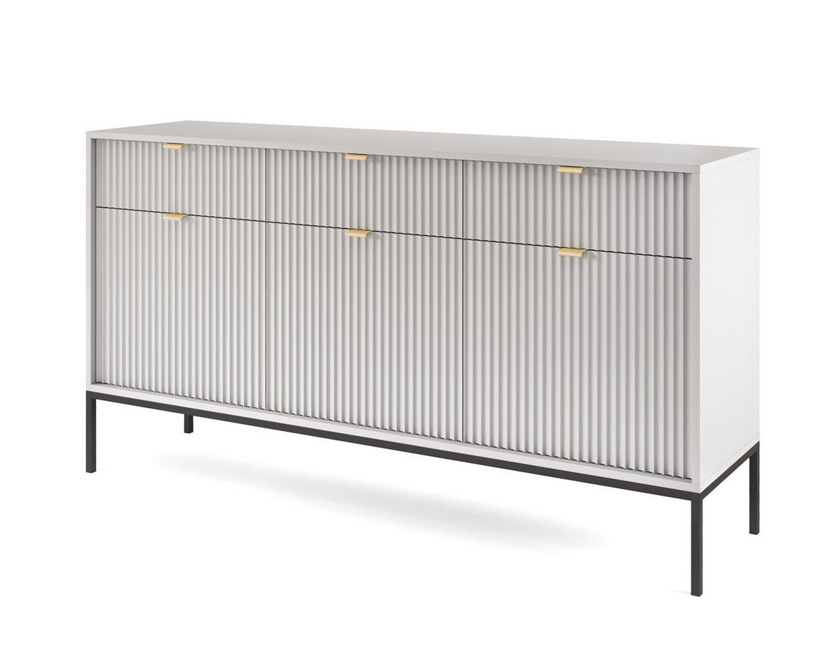 SIDEBOARD Eternas 3T 3S Grau 154/83/39 cm – schwarze Füße, mit geriffelten Fronten - Schwarz/Grau, Holzwerkstoff (154/83/39cm) - AX Living