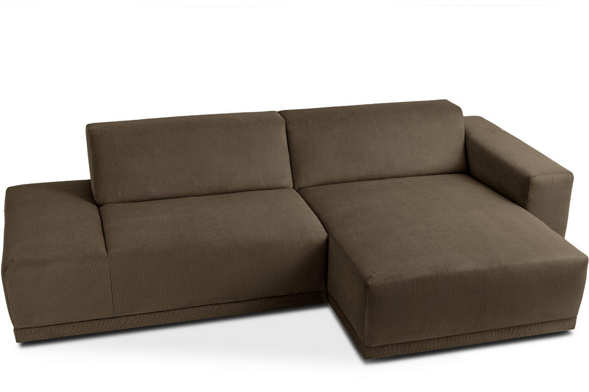 ECKSOFA-RECHTS MUDI in moderner Optik mit hochwertigem Kaltschaum, Cord-Stoff, braun - Schwarz/Braun, Textil (280/160cm) - KONSIMO®