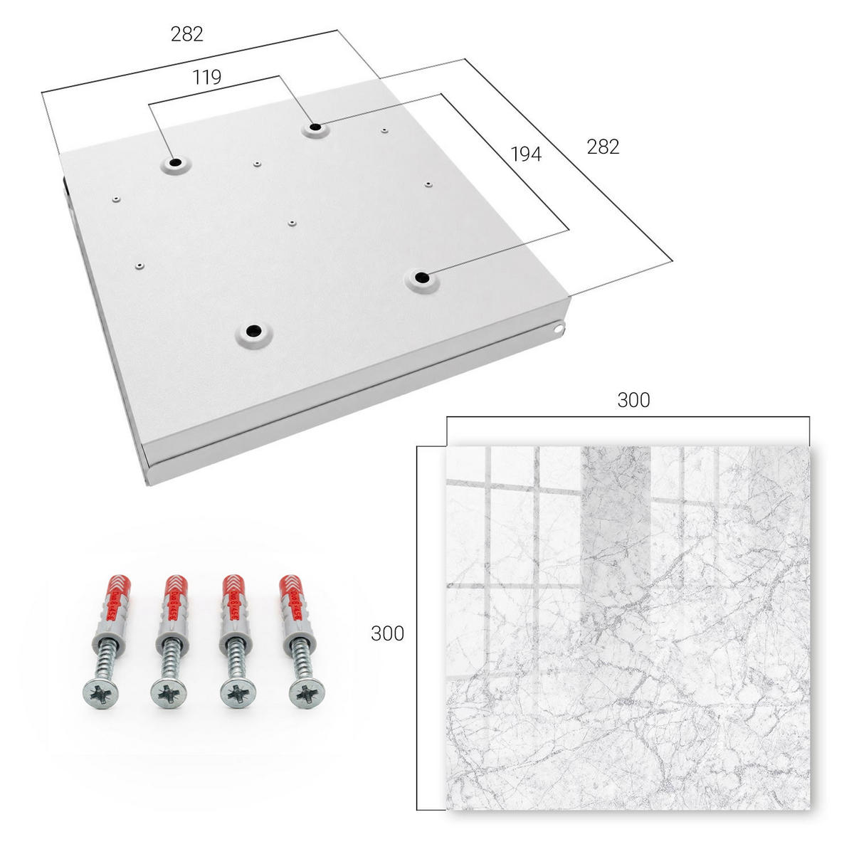 SCHLÜSSELBOX Weiß 30x30 cm – Türöffnung nach rechts - Marmor-Eleganz - Weiß, Metall (30/30/5cm) - TULUP