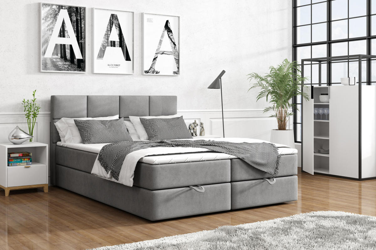 BOXBETT OSLO 160 x 200 Grau - Grau, Textil/Metall (160/200cm) - VLR BEDS