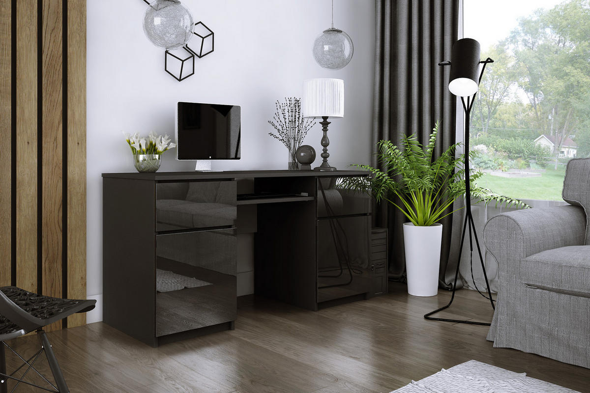 SCHREIBTISCH: 2 Schubladen, Mattschwarz / Glanzschwarz, 135 x 77 x 50 cm - Schwarz Hochglanz/Schwarz, Holzwerkstoff (50/135/77cm) - 3XE LIVING