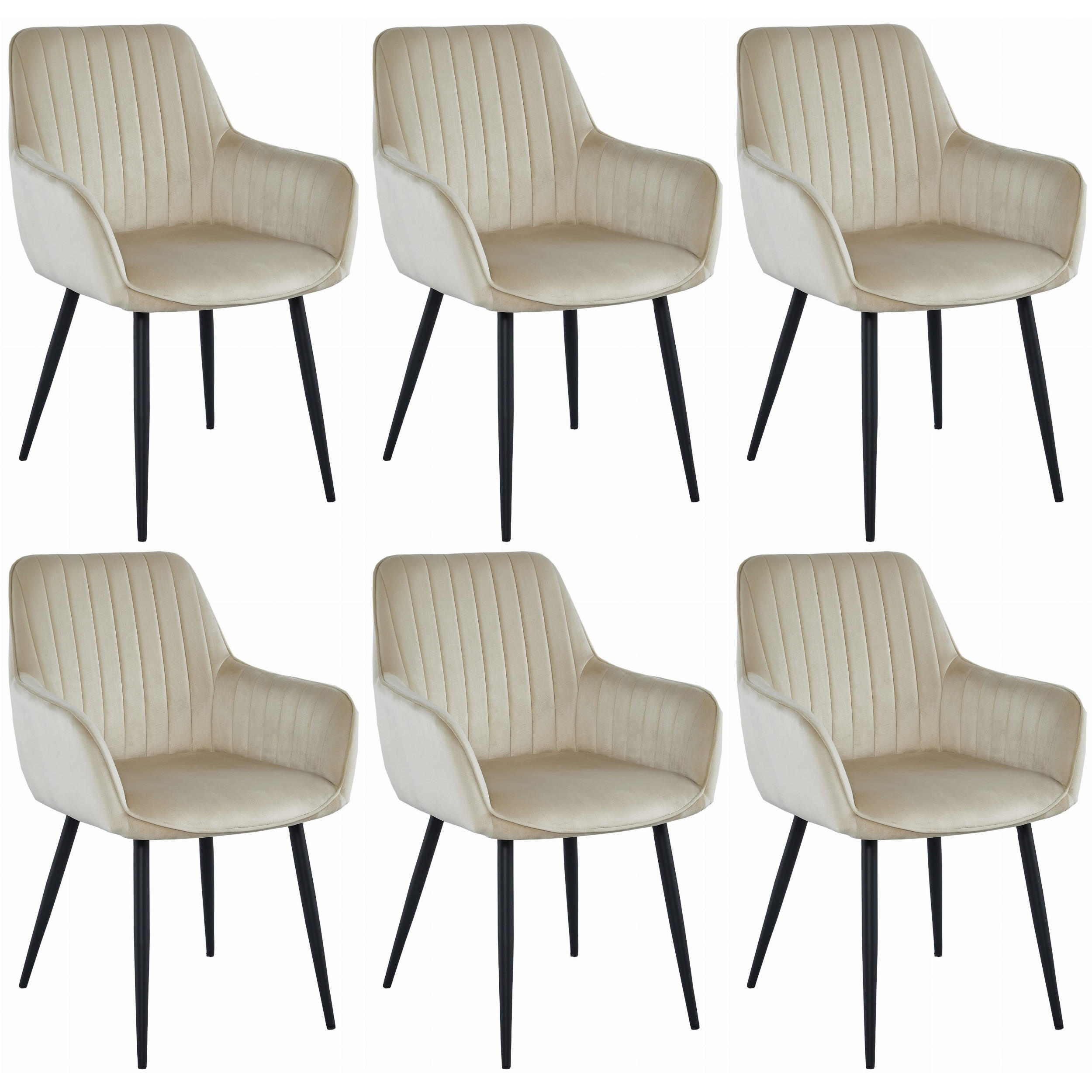 STUHL OSILO 6-er Set, Beige, Schwarz, Schwarze metallische Beine - Beige, Textil/Metall (55/84/46cm) - Komodee