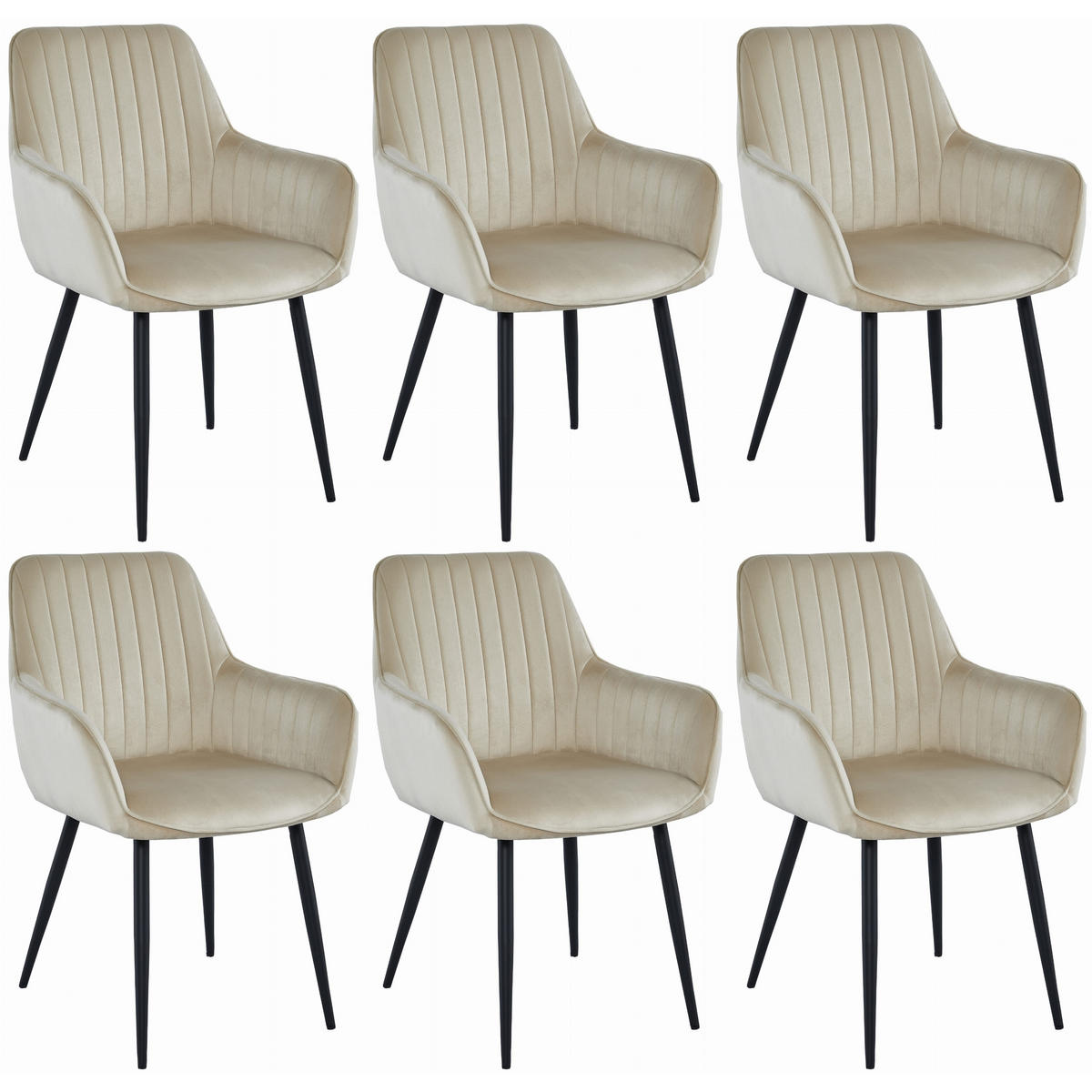 STUHL OSILO 6-er Set, Beige, Schwarz, Schwarze metallische Beine - Beige, Textil/Metall (55/84/46cm) - Komodee