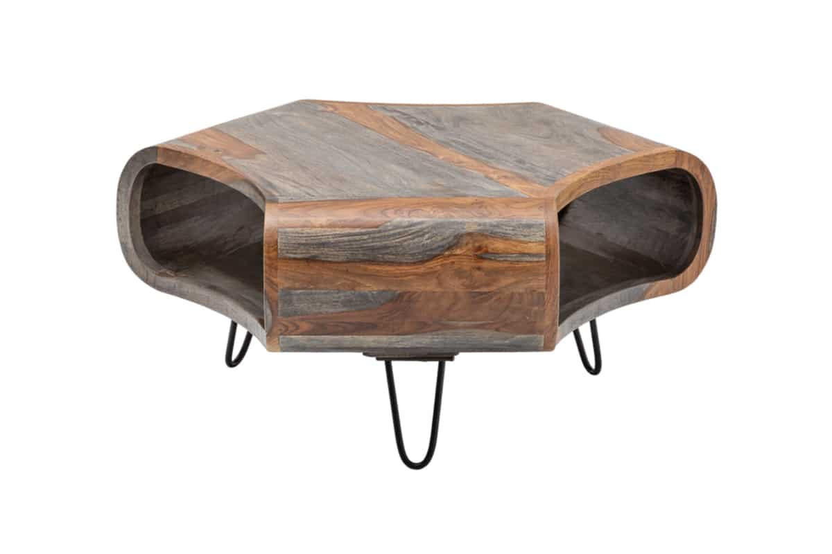 COUCHTISCH ORGANIC LIVING Sheesham rechteckig Grau|Natur|Braun 80cm - Schwarz/Braun, Holz/Metall (70/80/38cm) - riess-ambiente