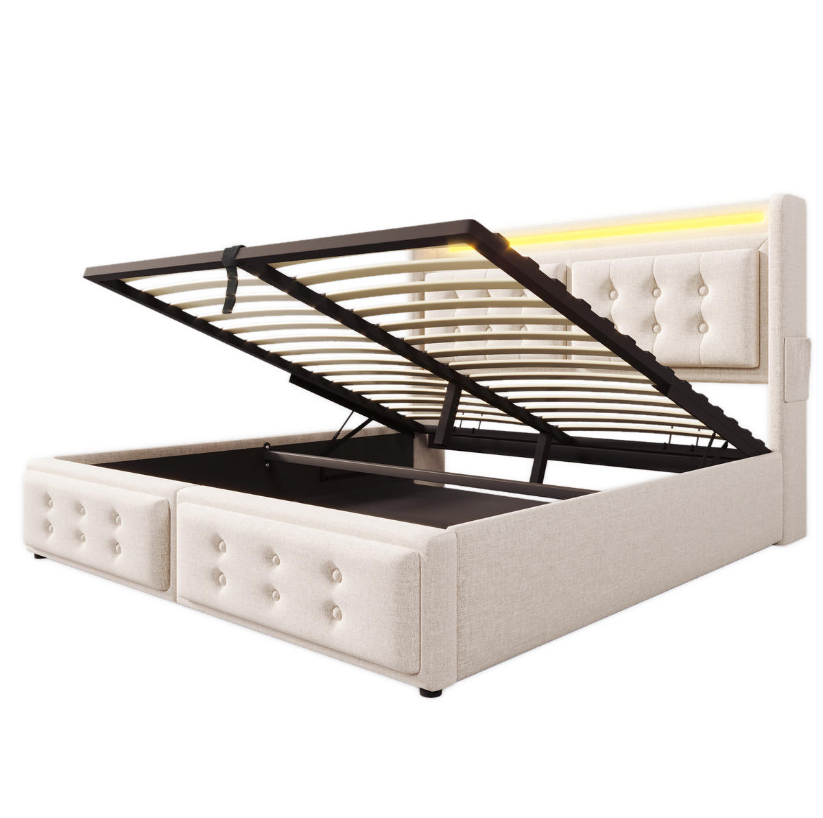 POLSTERBETT mit Stauraum, LED und USB 140x200 cm Beige - Beige, Metall (140/200cm) - Meubliv