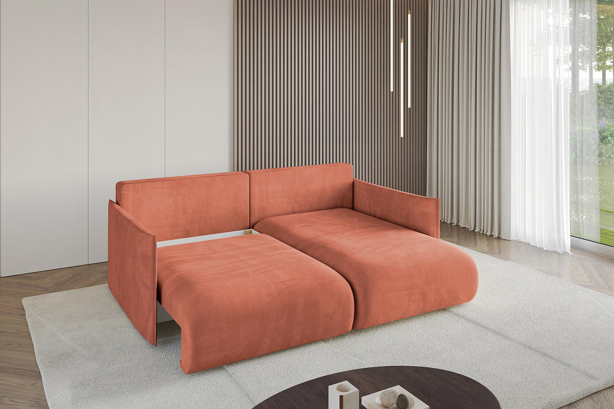 ECKSOFA Ottomane rechts ONESK-L 216x177x72 Apricot Velours - Koralle, Holzwerkstoff/Kunststoff (177/216cm) - ALTDECOR