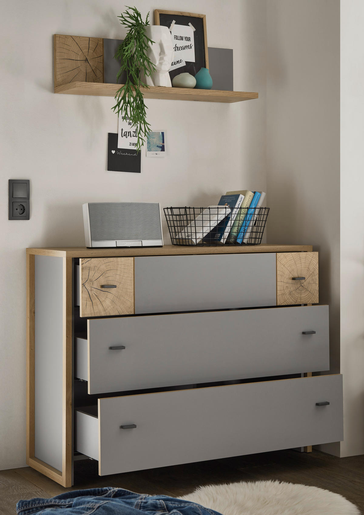 JUGENDZIMMER Flavo in Arktisgrau und Artisan Eiche mit Absetzungen in Hirnholz 6-teilig - Kinderzimmer Komplett Set - Grau, Holzwerkstoff (120/200/80cm)