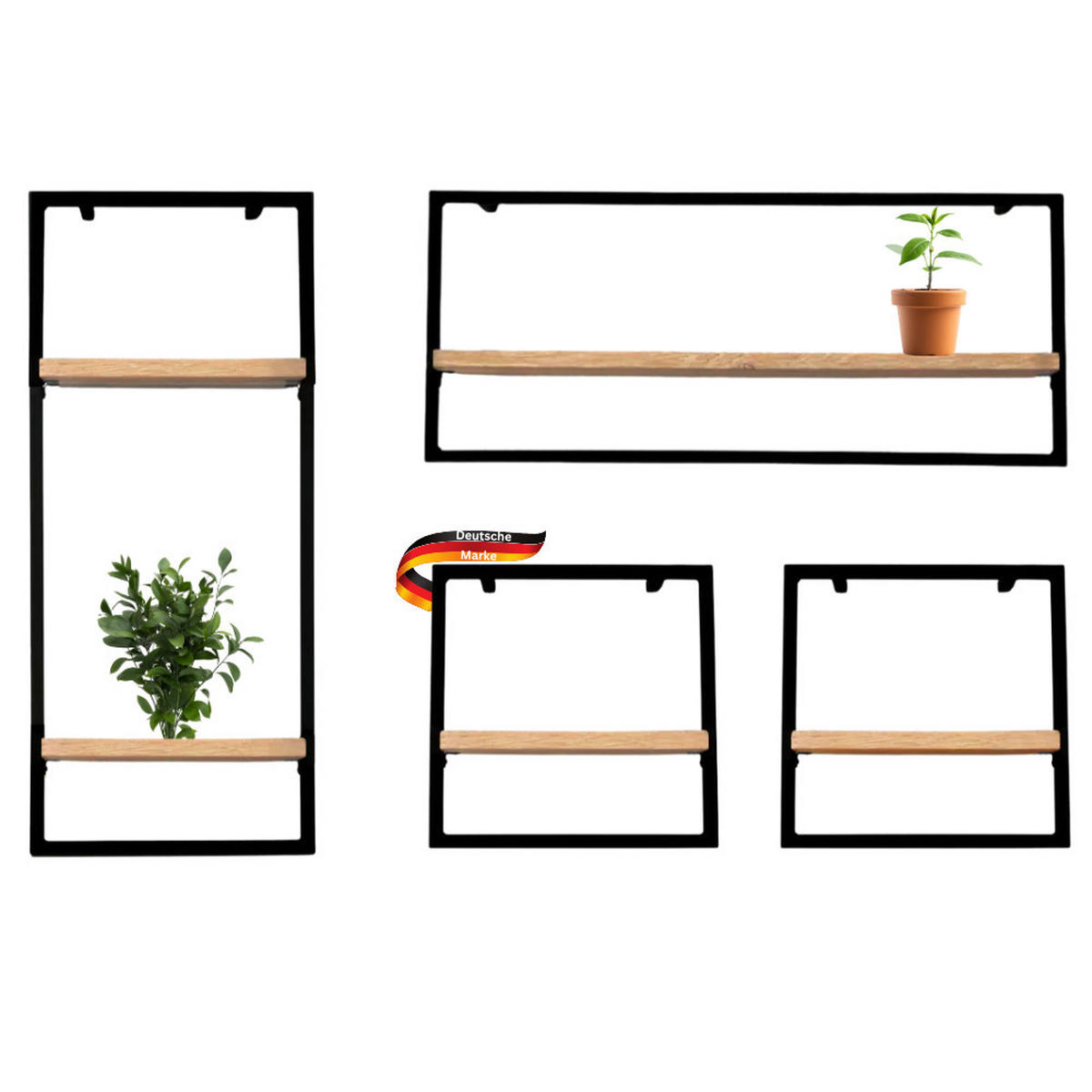 WANDREGAL 4er-Set Holz MARC Eichenholz Metallrahmen - Braun, Holz (70/30/15cm) - DELUKE