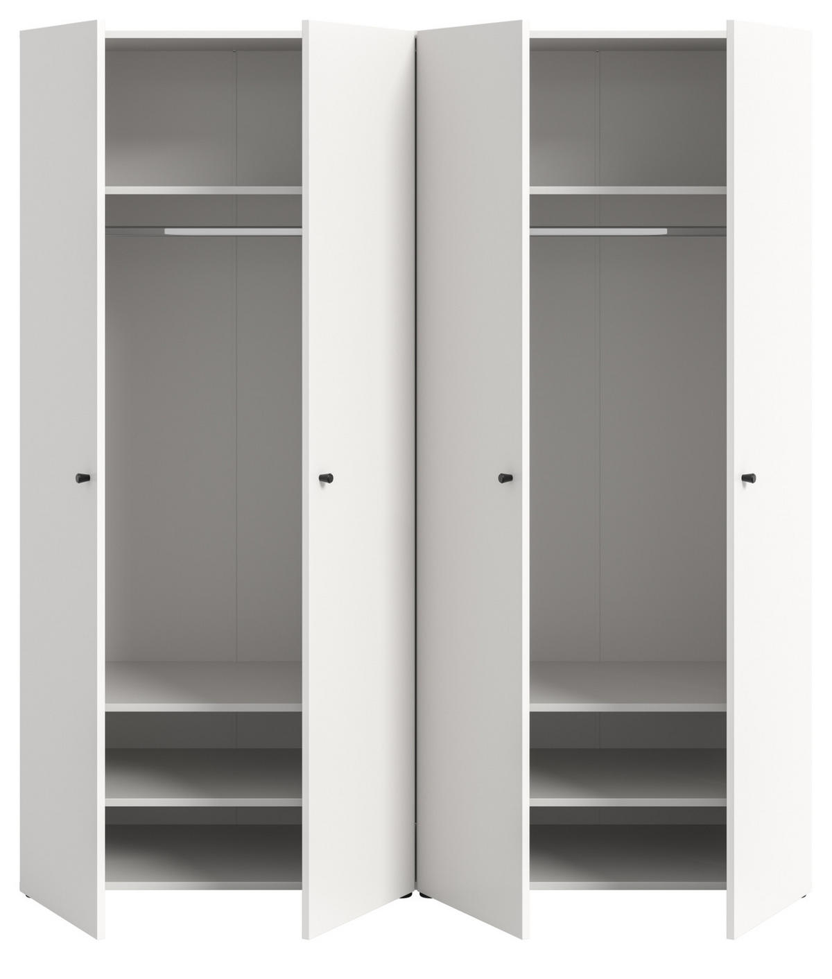 KLEIDERSCHRANK weiß 4-türig 160 cm, Drehtürenschrank mit Kleiderstangen - Schwarz/Weiß, Holzwerkstoff/Kunststoff (160/176/51cm) - Inn.Furn