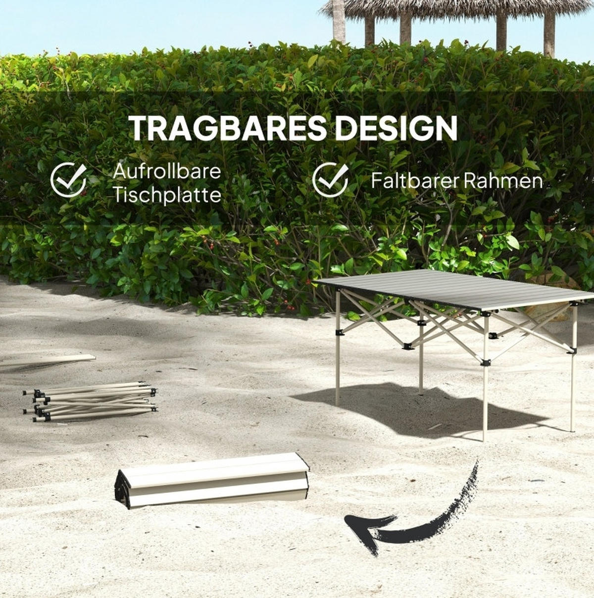 LOUNGETISCH 95/55/50 cm khaki aus Aluminium klappbar - Beige, Metall (95/55/50cm) - OKWISH