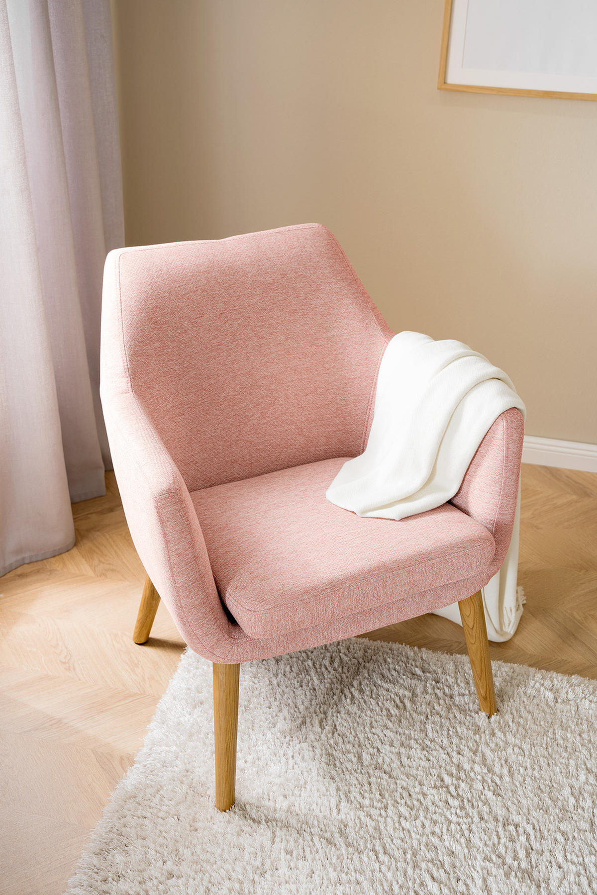 LOUNGESESSEL - Eichefarben/Rosa, Eichenholz/Textil (66/80/68cm) - home24