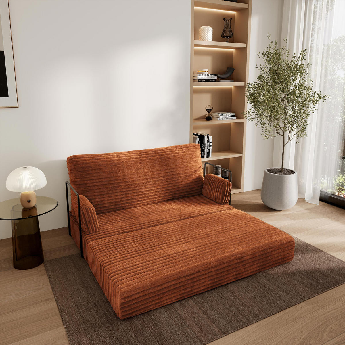 POHOVKA z pěny LADIA s kovovým rámem Manšestrová látka Hnědá - hnědá, textil (140/86/60cm) - MASSENO