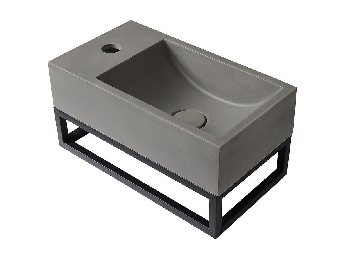 HANDWASCHBECKEN hängend rechteckig aus Beton - Armaturen links - 40 x 22 cm - UCHAMI - Schwarz, Metall (40/19.5/22cm) - Vente-Unique