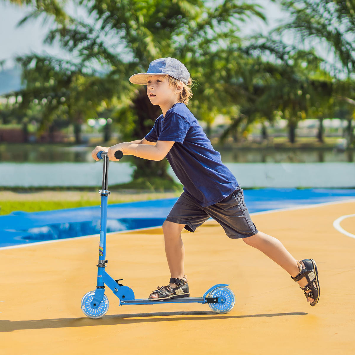 KINDERSCOOTER DE-16942 LED-Räder & Musik Blau - Blau, Metall (67/32/78cm) - ComfortXL