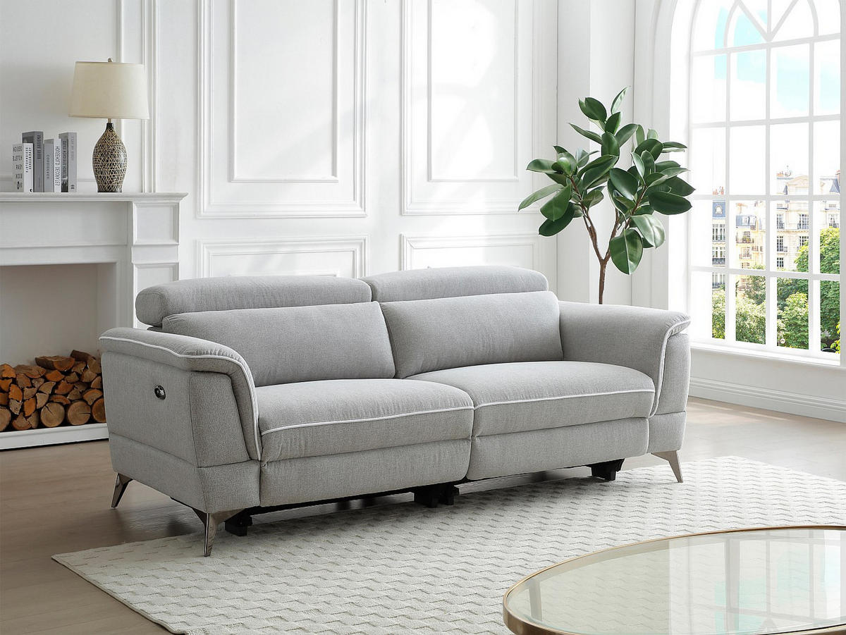 RELAXSOFA elektrisch 3-Sitzer - Stoff - Grau - MACARI - Hellgrau, Textil (216/80/102cm) - Vente-Unique