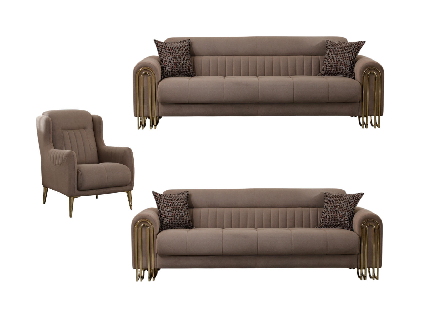 SITZGARNITUR Multan, Braun Stellvariante 3+3+1 - Braun, Holzwerkstoff/Metall (243/85/95cm)