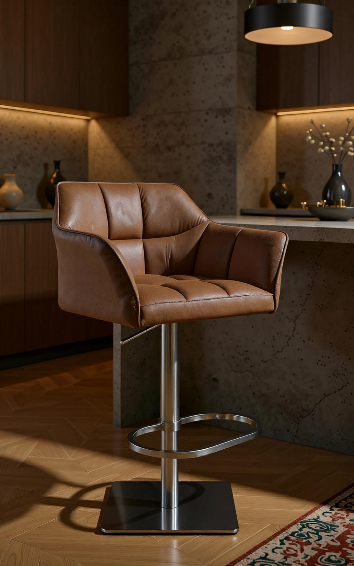BARHOCKER Damaskus E Samt braun - Edelstahlfarben/Braun, Textil/Metall (64/110/48cm) - TPFLiving