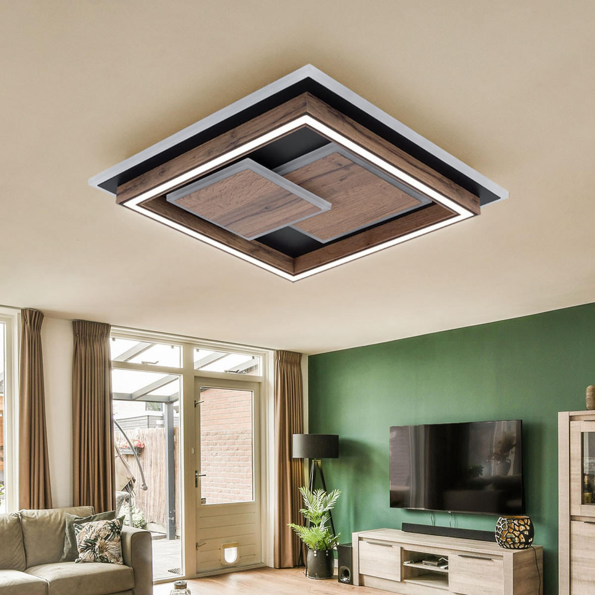 LED DECKENLEUCHTE Metall Schwarz Braun - Braun, Metall (41/41/7.6cm) - Globo Lighting