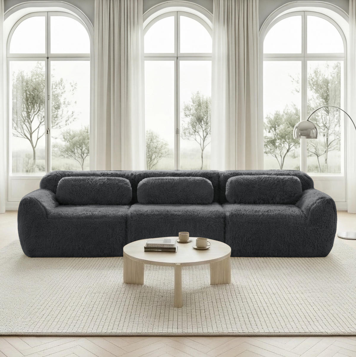 3-SITZER Sofa aus Plüsch mit modularem Design Grau - Grau, Textil (104/73/291cm) - Modenvie
