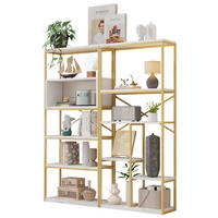 BÜCHERREGAL in Gold und Weiß Regal aus Stahlrohren und MDF mit Stauraumfächern für Wohnzimmer, B160/T29.5/H180 cm - Goldfarben, Holzwerkstoff/Metall (160/180/39.5cm) - STILVORA