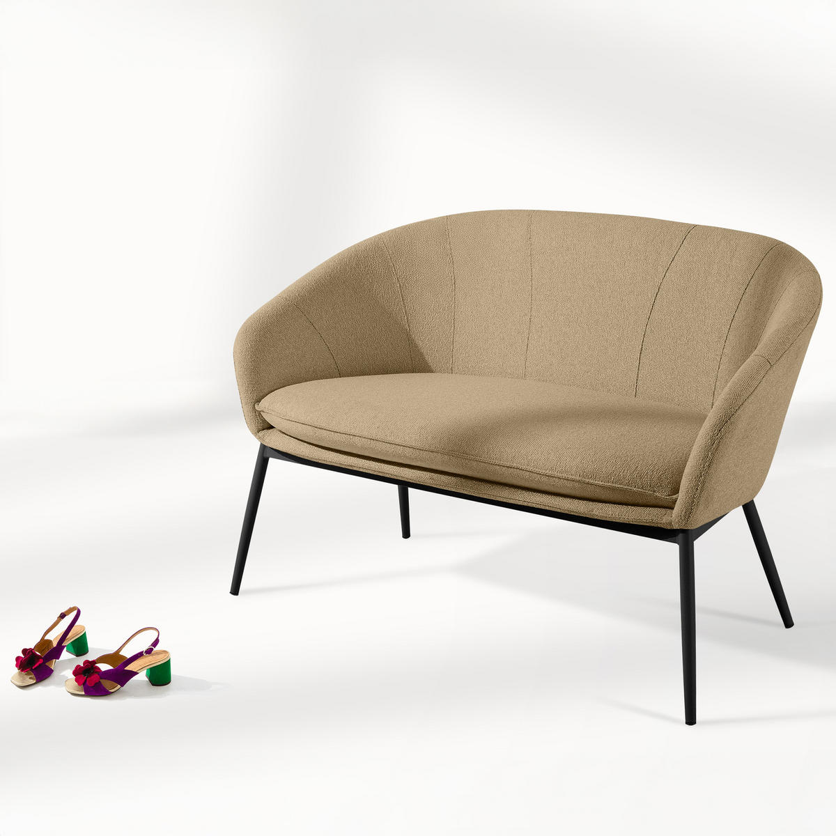 GARTENMÖBELSET SOLIS Gartenlounge-Set, warm beige/schwarz - Beige, Textil/Metall - KONSIMO®