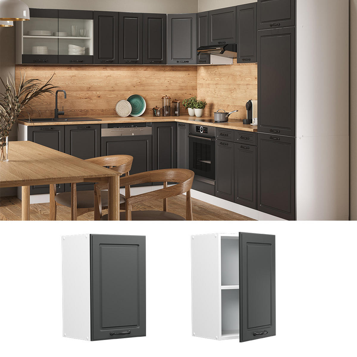 HÄNGESCHRANK R-Line Anthrazit Landhaus 40 cm - Anthrazit/Weiß, Holzwerkstoff (40/60/31cm) - Vicco