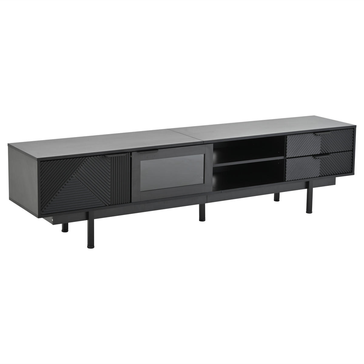 TV-SCHRANK 200/40/50,5 cm schwarz Spanplatte mit 2 Türen und 2 Schubladen - Schwarz, Holzwerkstoff (200/50.5/40cm) - OKWISH