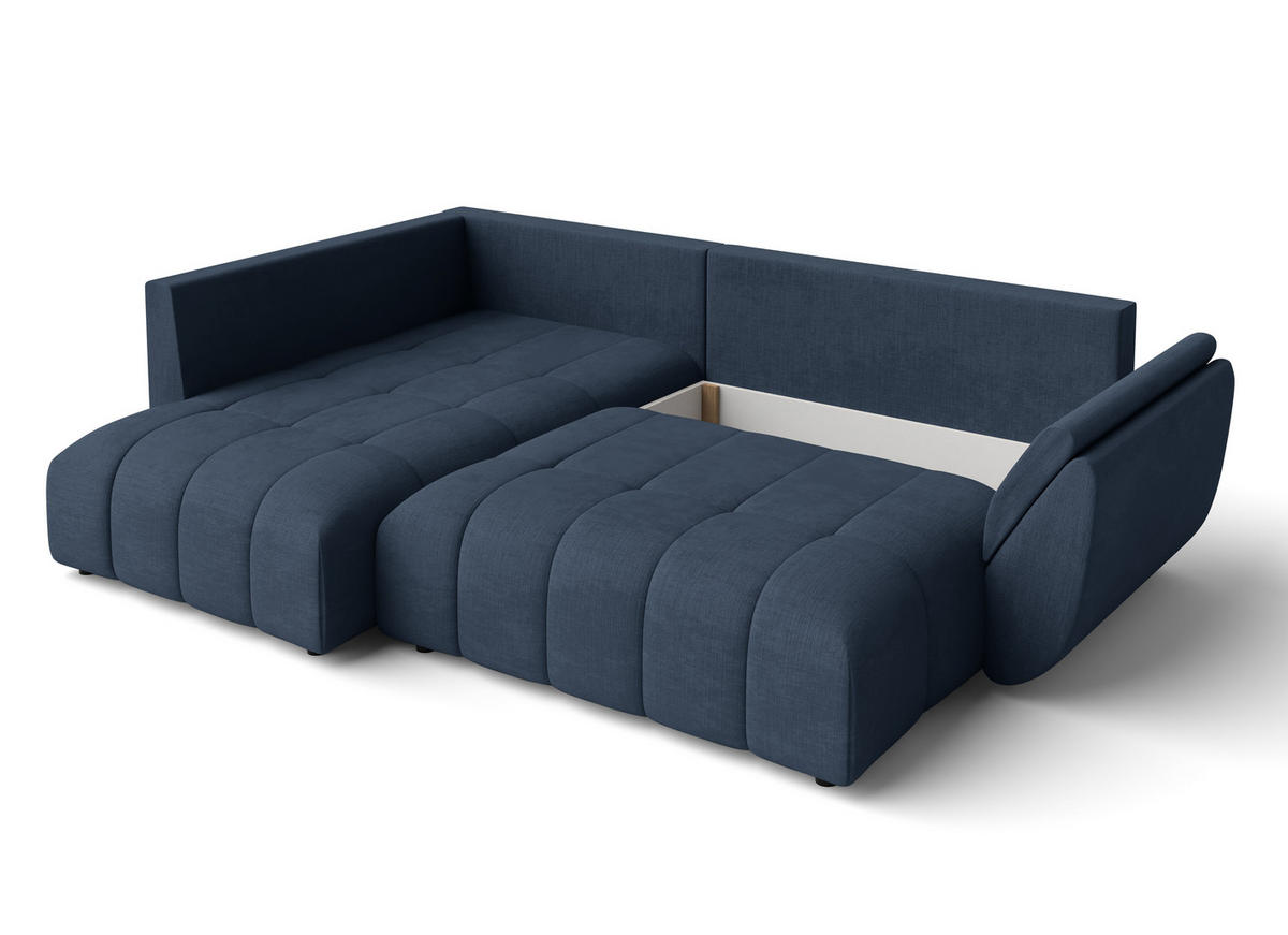ECKSOFA L Form Corleone Blau 266/190/91 cm mit Schlaffunktion - Blau/Schwarz, Kunststoff/Textil (266/182cm) - AX Living