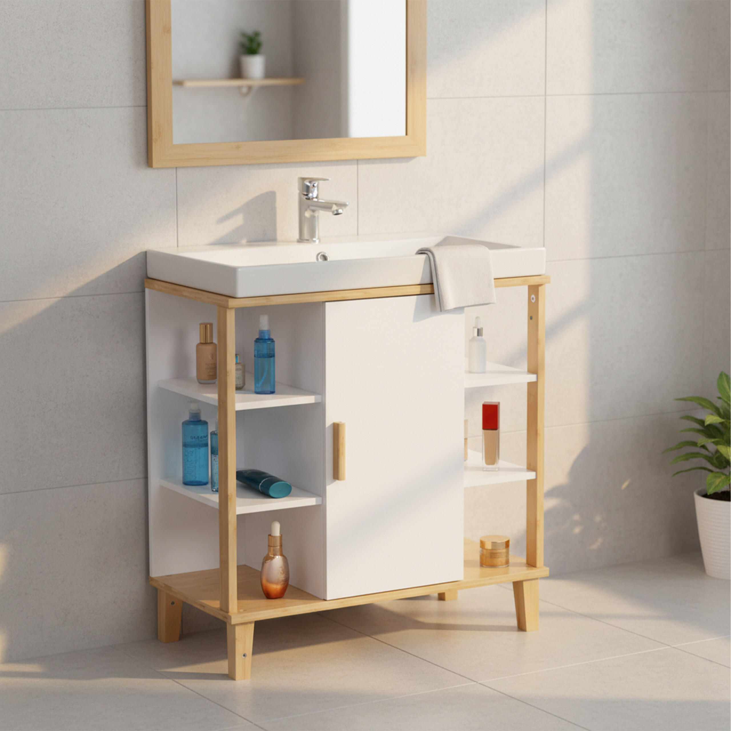 WASCHBECKENUNTERSCHRANK - Weiß, Holz/Holzwerkstoff (64/65/31cm) - Relaxdays